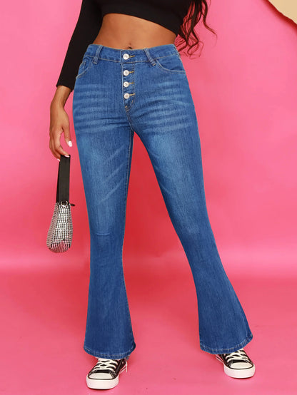 Damen Bootcut Jeans mit modischem Knopfdetails und hoher Taille Stalluxe