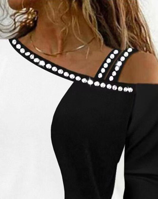Damen asymmetrisches Oberteil mit Glitzerakzenten Stalluxe