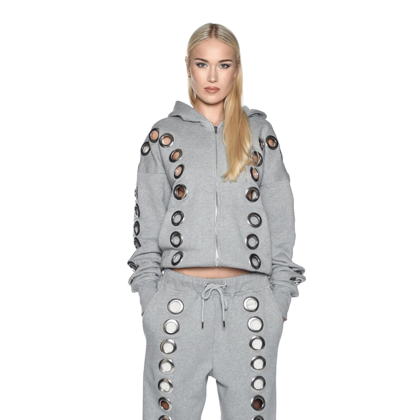 Damen sportliches Hoodie-Set mit dekorativen Ösen Stalluxe