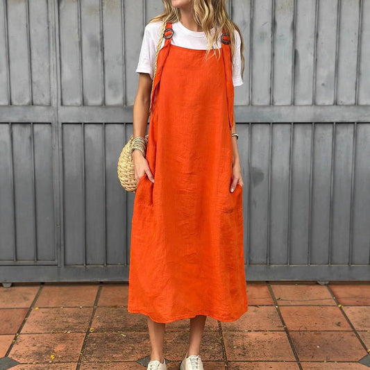 Damen Leichte Leinenkleid mit Taschen Stalluxe