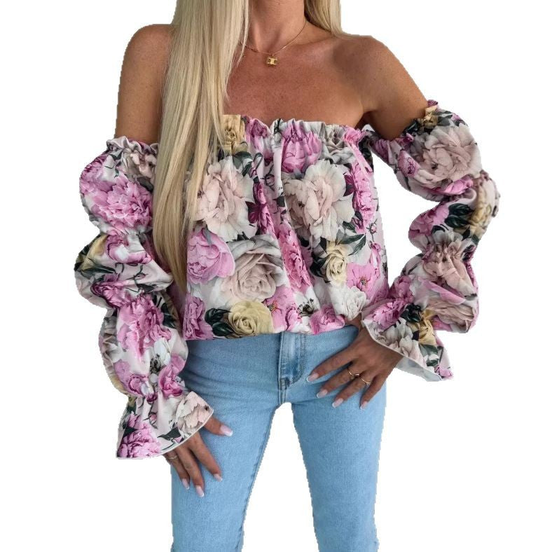 Damen Bluse mit schulterfreiem Schnitt und Volantärmeln Stalluxe