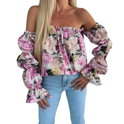 Damen Bluse mit schulterfreiem Schnitt und Volantärmeln Stalluxe