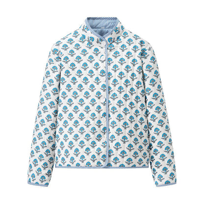 Damen Steppjacke mit floralen Mustern und elegantem Kragen Stalluxe
