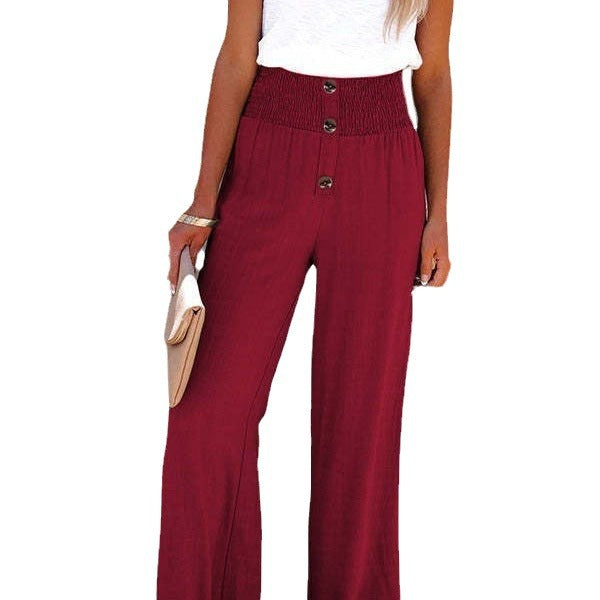Damen Weite Chinohose mit elastischem Bund und dekorativen Knopfdetails Stalluxe