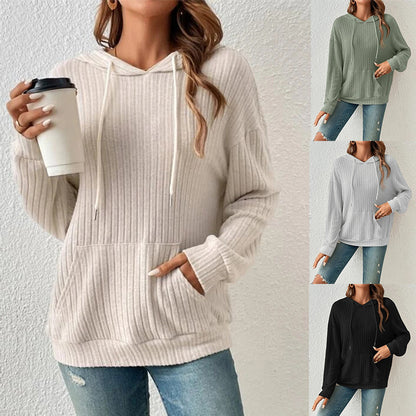 Damen Lässiger Kapuzenpullover mit Rippstruktur und praktischer Kängurutasche Stalluxe