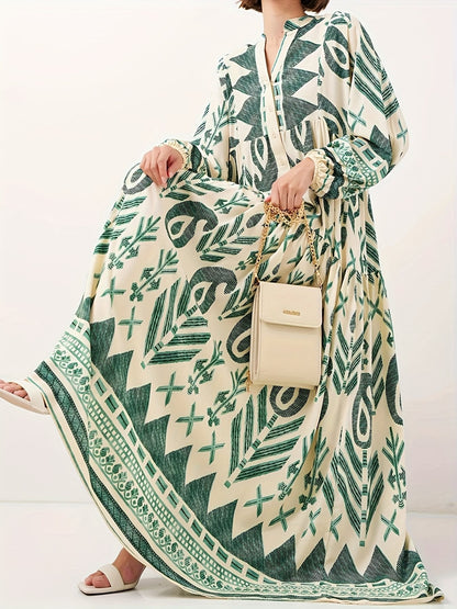 Damen Maxikleid mit kunstvollem geometrischen Muster und Knopfdetails Stalluxe