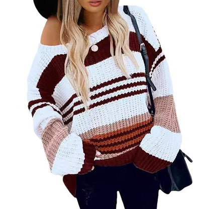 Damen Strickpullover mit modernen Kontraststreifen und lässigem Schnitt Stalluxe