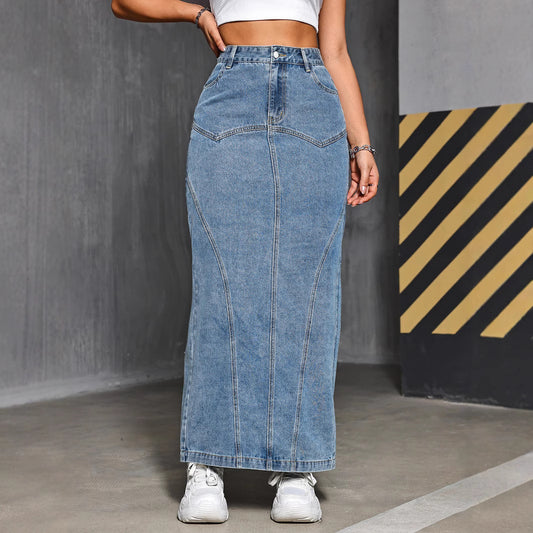 Damen Maxirock aus Denim mit figurschmeichelndem Schnitt und praktischen Taschen Stalluxe