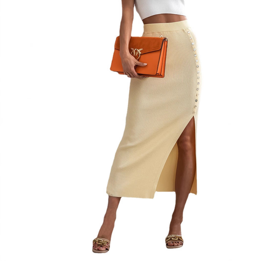 Damen Eleganter Strickrock mit Knopfdetail und Schlitz Stalluxe