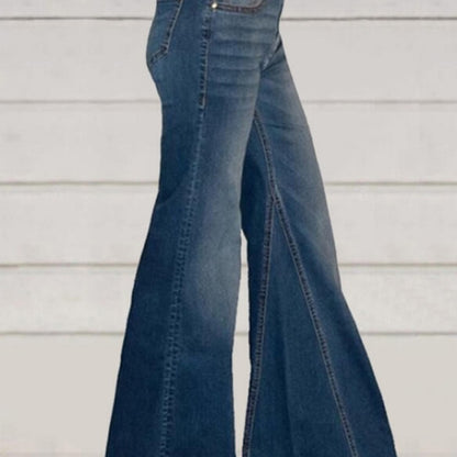 Damen weit geschnittene Denim-Hose mit hohem Bund Stalluxe
