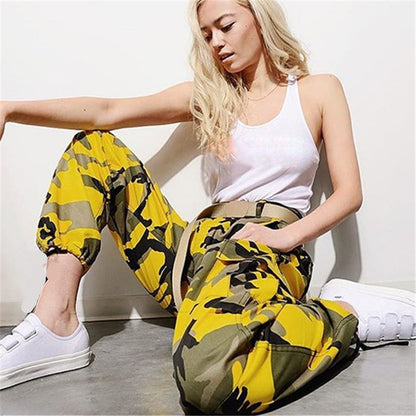 Damen Camouflage Sporthose mit Elastischem Bund und seitlichen Taschen Stalluxe