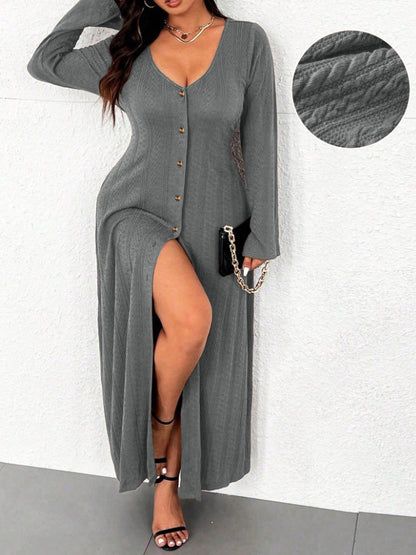Damen Maxikleid mit Knopfleiste und elegantem Schlitz Stalluxe