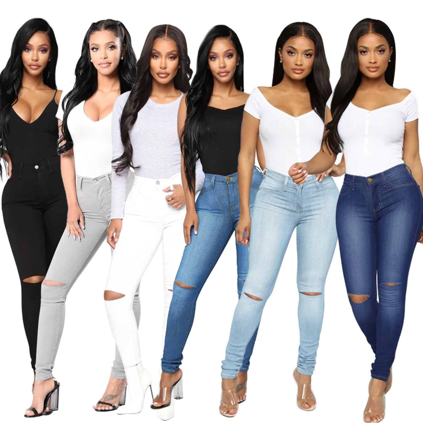 Damen Hochtaillierte Skinny Jeans mit modischen Rissdetails und eleganter Passform Stalluxe