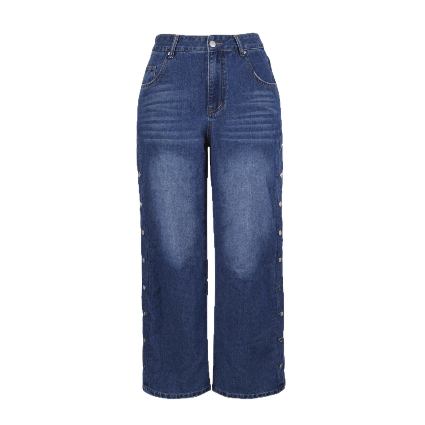 Damen Weite Denimhose mit Knopfleiste und hohem Bund Stalluxe