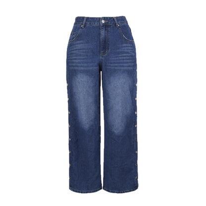 Damen Weite Denimhose mit Knopfleiste und hohem Bund Stalluxe