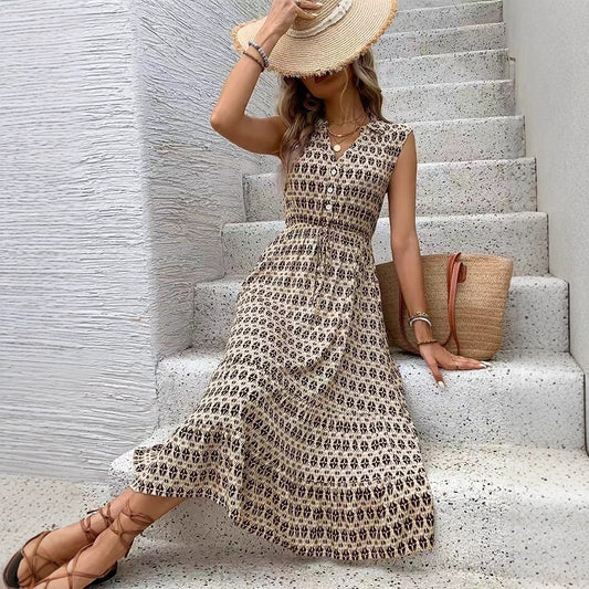 Damen Midikleid mit Knopfdetails und elastischem Taillenbund Stalluxe