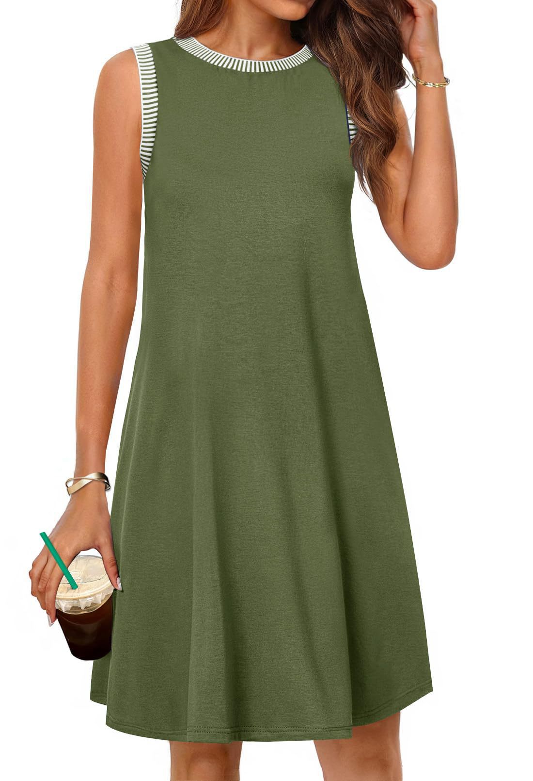 Damen Freizeitkleid mit modischen Streifenarmlöchern und lockerem Schnitt Stalluxe