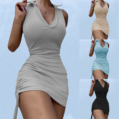 Damen figurbetontes Minikleid mit tiefem V-Ausschnitt und Raffungen Stalluxe