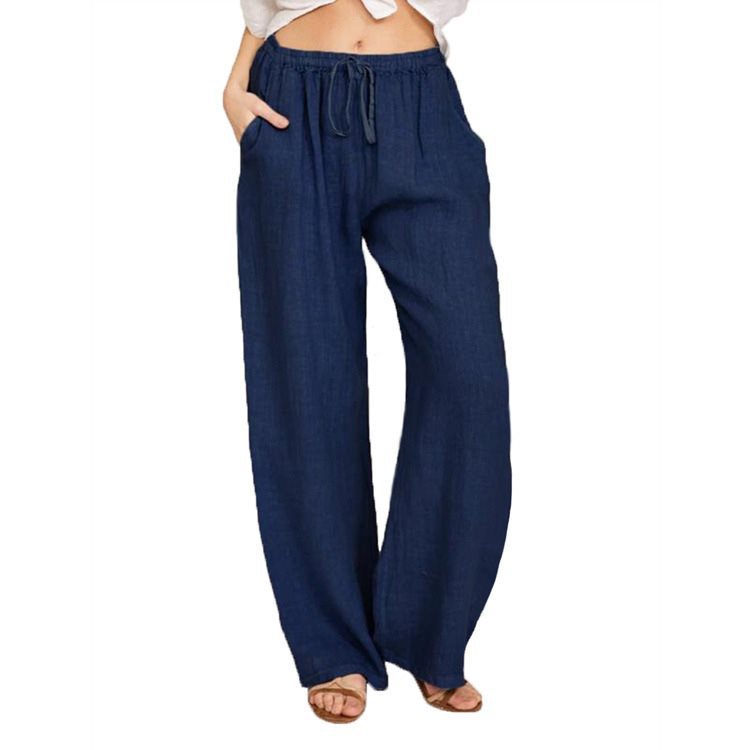 Damen Bequeme und luftige Leinenhose mit elastischem Bund und Seitentaschen Stalluxe