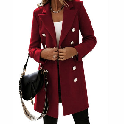 Damen Elegante und bequeme doppelreihige Wollmantel Stalluxe