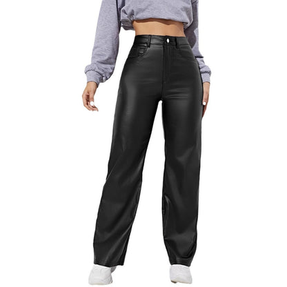 Damen Hochwertige Lederimitat-Hose im lässigen Schnitt mit hohem Bund Stalluxe