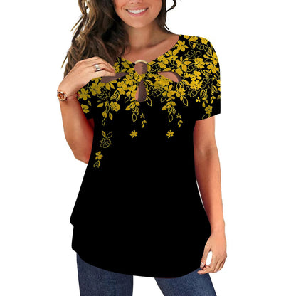 Damen elegantes Oberteil mit floralem Cut-Out-Design und glänzendem Ringeinsatz Stalluxe