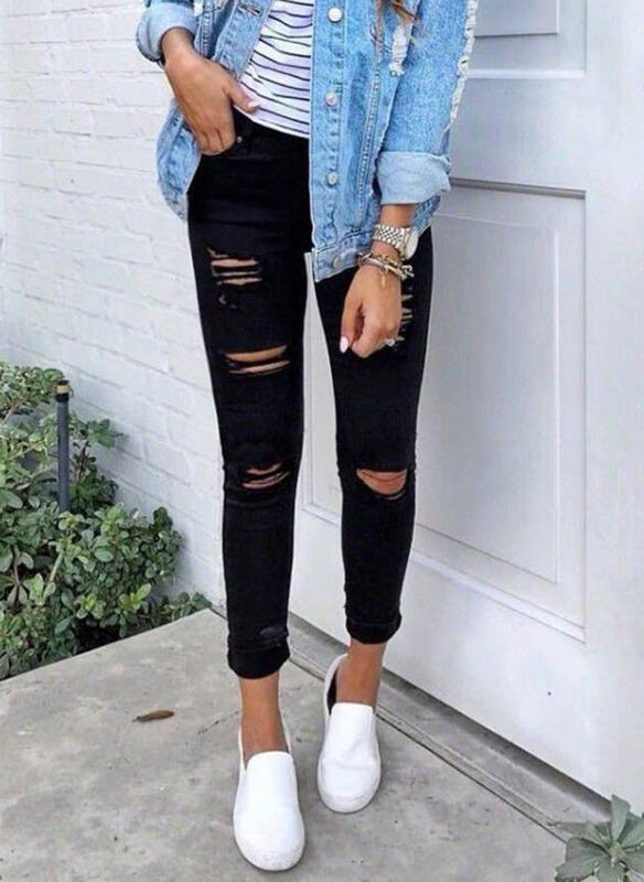 Damen Skinny Jeans mit modischen Rissen Stalluxe