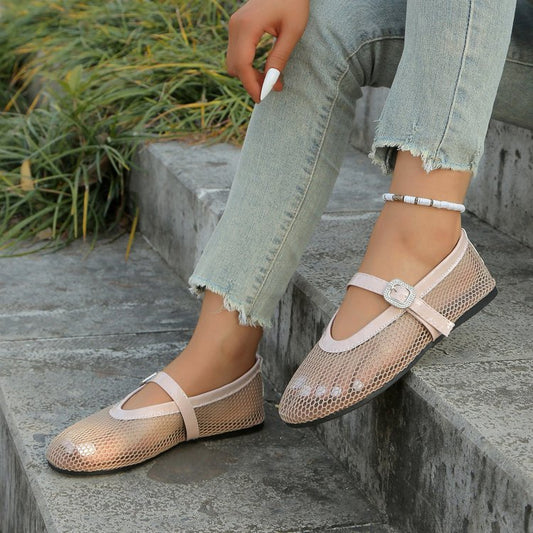 Damen elegante Ballerinas mit atmungsaktivem Netzdesign und modischem Riemchen Stalluxe