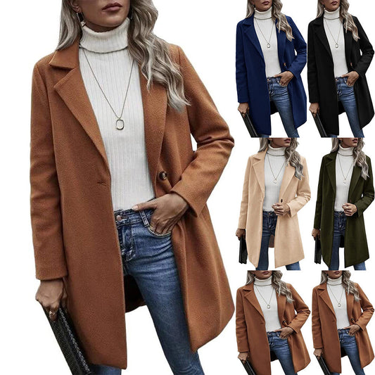 Damen modischer Wollmantel mit elegantem Revers Stalluxe
