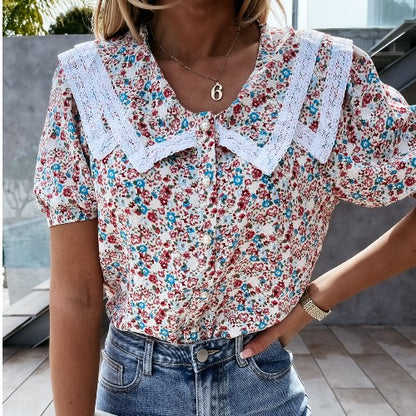 Damen Bluse mit floralen Mustern und Spitzenkragen Stalluxe