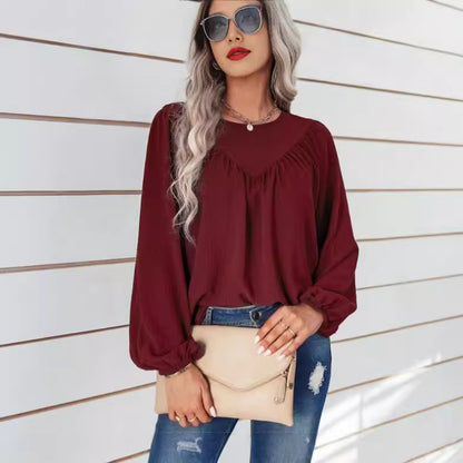 Damen lässiges Blusenshirt mit weit ausgestellten Ärmeln und feiner Rippstruktur Stalluxe