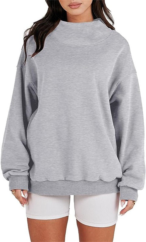 Damen Oversized Sweatshirt mit Stehkragen und geripptem Saum Stalluxe Hellgrau