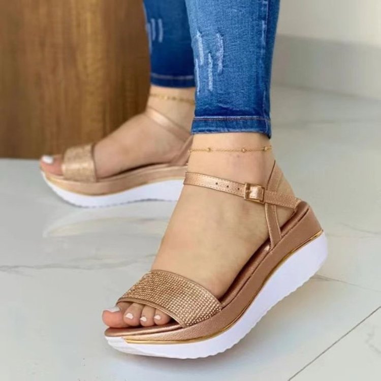 Damen Glamouröse Wedgesandalen mit Strassverzierungen Stalluxe