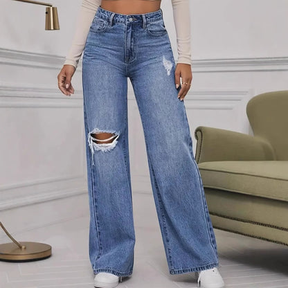 Damen Weit geschnittene Ripped Jeans mit hohem Bund und authentischem Vintage-Look Stalluxe