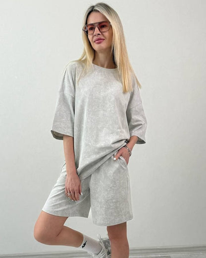 Damen lässiges Kurzarm-Set aus weichem Material mit bequemen Shorts Stalluxe