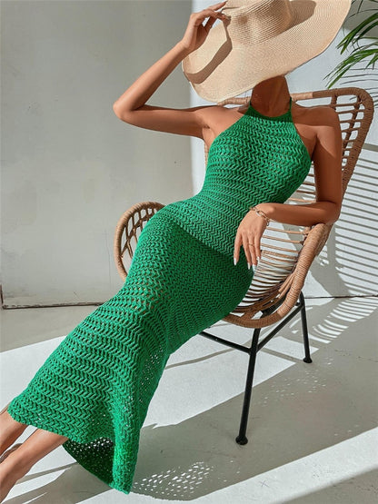 Damen Langarm-Halfterkleid aus luftiger Häkelstruktur Stalluxe