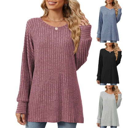 Damen gestreifter Sweatshirt mit lockerem Schnitt und feiner Rippstruktur Stalluxe