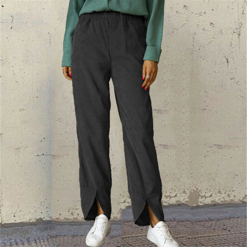 Damen Weite Freizeit-Hose mit elastischem Bund und modischen Schlitzen Stalluxe