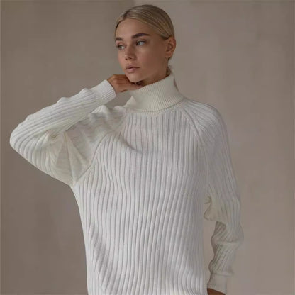 Damen Strickkleid mit hohem Kragen und großen Ärmeln Stalluxe
