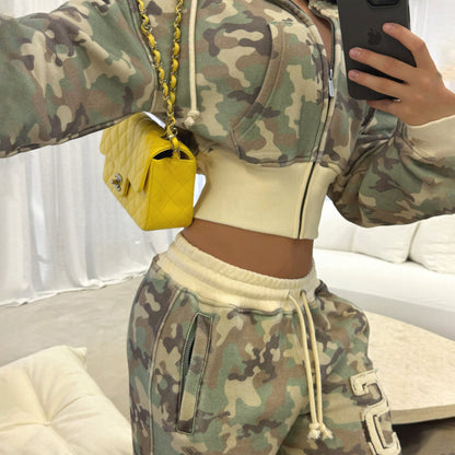 Damen Camouflage-Hoodie und Jogginghose Set Stalluxe