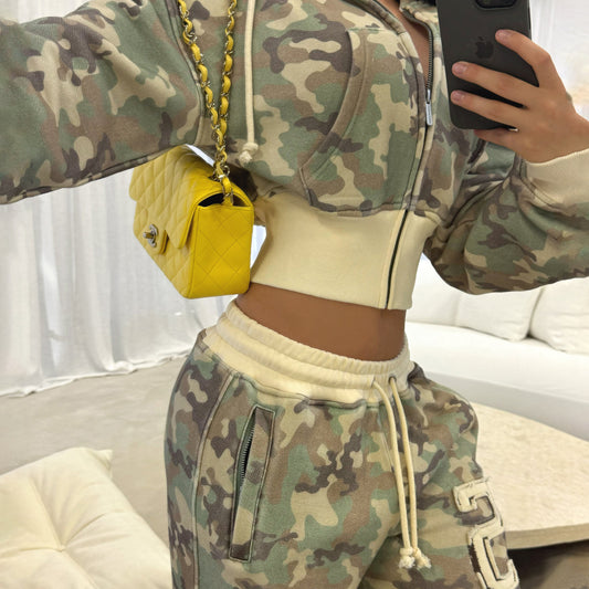 Damen Camouflage-Hoodie und Jogginghose Set Stalluxe