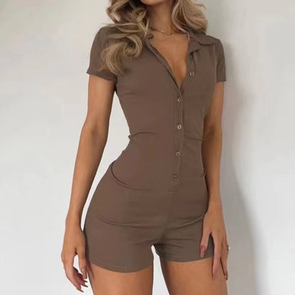 Damen Kurzoverall mit schickem Polokragen und Knopfverschluss Stalluxe