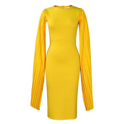 Damen elegantes Kleid mit plissierten Ärmeln und figurbetonter Silhouette Stalluxe