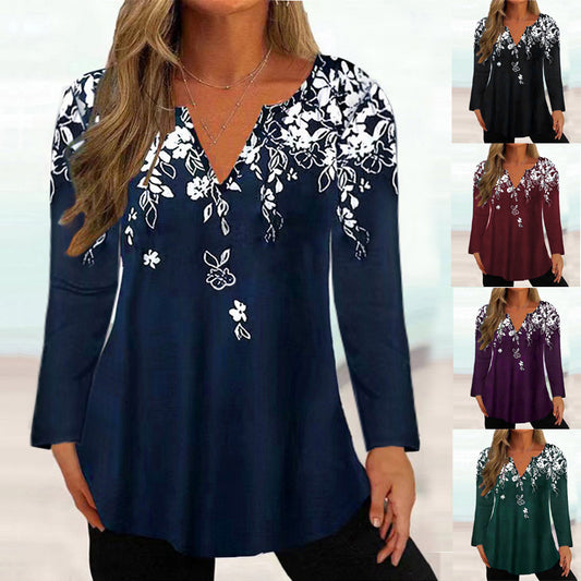 Damen Elegante Bluse mit floralem Design und V-Ausschnitt Stalluxe