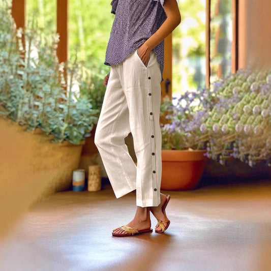Damen Leichte und luftige Sommerhose mit seitlichen Knöpfen Stalluxe