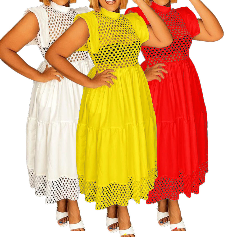 Damen Midi-Kleid mit Netzoberteil und voluminösem Rock Stalluxe