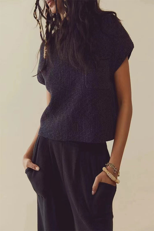 Damen kurzärmeliges Strickoberteil mit lässigem Schnitt und modischem Rippdesign Stalluxe