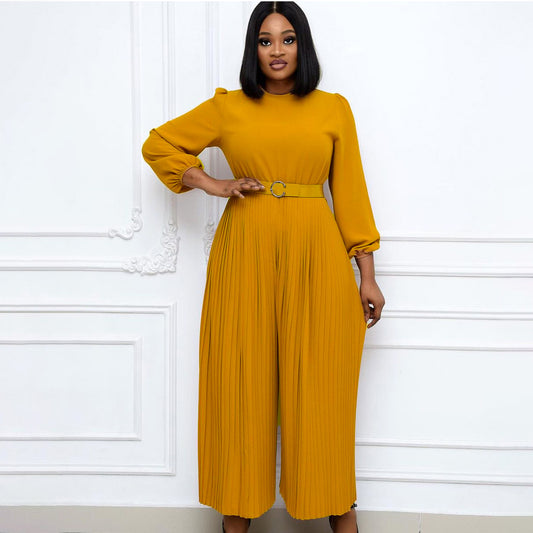 Damen Plissee Jumpsuit mit elegantem Gürtel und schwingenden Ärmeln Stalluxe