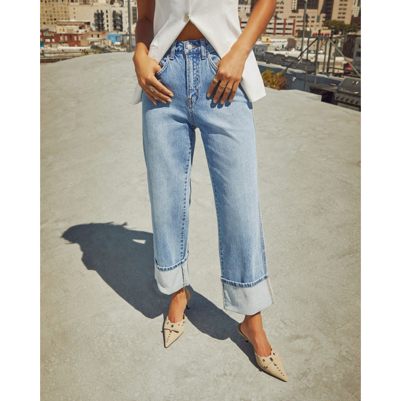 Damen Weit geschnittene Jeans mit umgeklapptem Saum Stalluxe