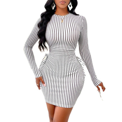 Damen Figurbetontes Kleid mit Raffung und Streifenmuster Stalluxe